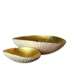 Set di 2 centrotavola in gres bianco con interno dorato della collezione Spore