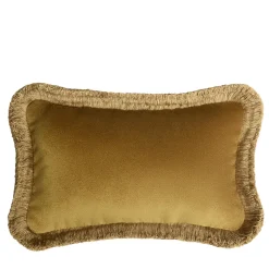 Set di 2 Cuscini Micro The Gift in Velluto Senape con Frange