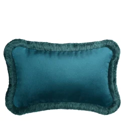 Set di 2 Cuscini Micro The Gift in Velluto Blu con Frange