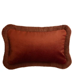 Set di 2 Cuscini Micro The Gift in Velluto Mattone con Frange
