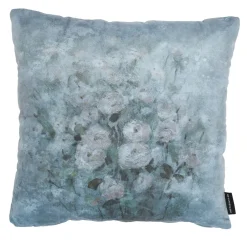 Set di 2 Cuscini Quadrati in Velluto Azzurro Chiaro con Motivo Fiori