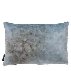 Set di 2 Cuscini Rettangolari in Velluto Azzurro Chiaro con Motivo Fiori