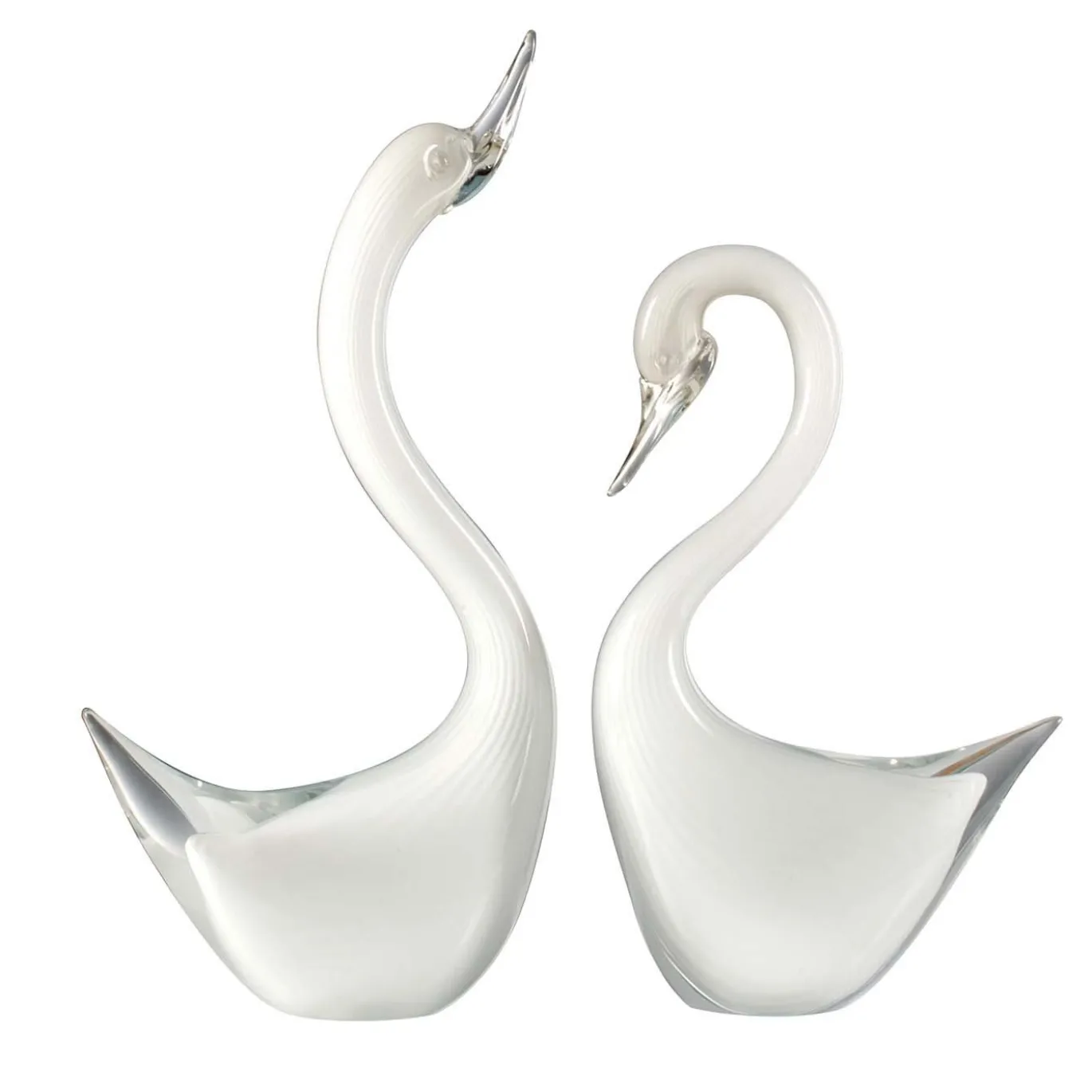 Set di Due Cigni Cynus in Vetro di Murano Bianco