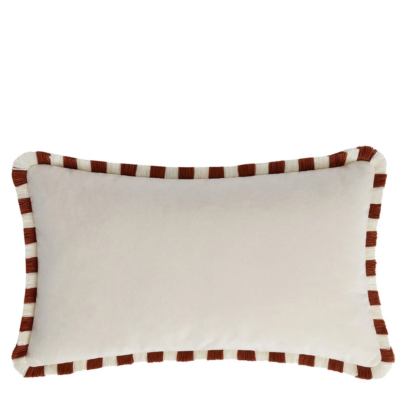 Set di due cuscini Happy bicolore bianchi e rossi con frange