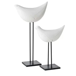 Set di Due Figurine Coppia di Uccelli in Ceramica Bianca di Aldo Londi
