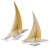 Set di 2 Figurine Navicula Barche a Vela in Vetro di Murano Dorato