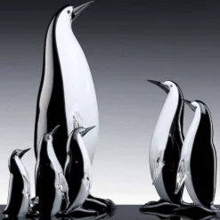 Set di 4 Figurine Pinguino in Vetro di Murano Nero
