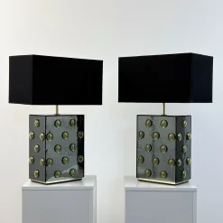 Set di 2 Lampade da tavolo Occhi Gialli in vetro nero
