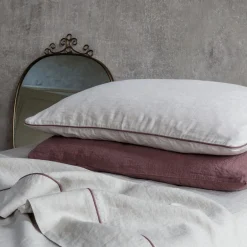 Set di lino naturale Summer Bed con profili rosa vintage