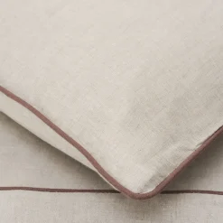 Set di lino naturale Summer Bed con profili rosa vintage