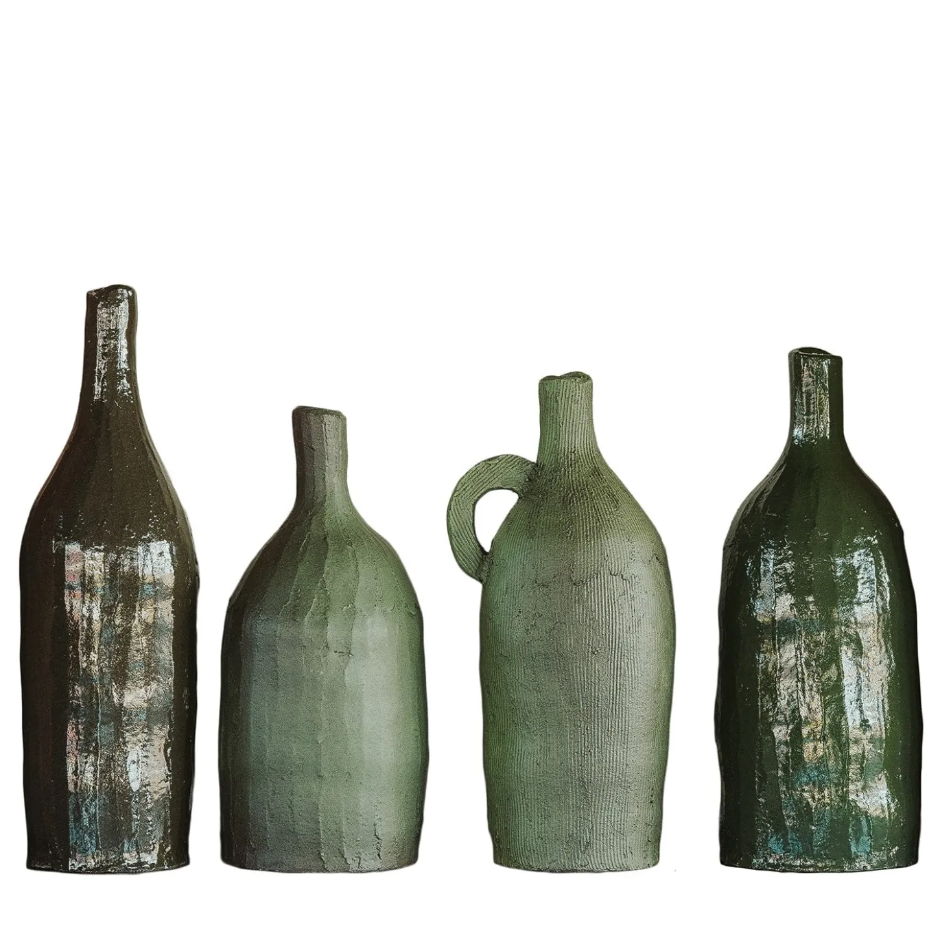 Set di 4 Piccole Bottiglie Decorative in Ceramica Verde Oliva