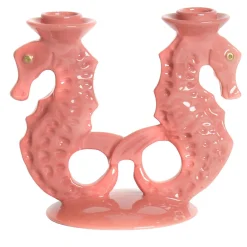 Set di 2 portacandele in ceramica a forma di cavalluccio marino rosa