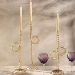 Set di 2 portacandele Knot in vetro di Murano Champagne