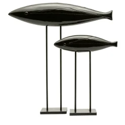 Set di 2 sculture di pesce nero di Aldo Londi