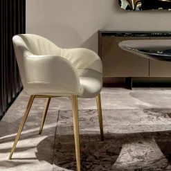Set di 2 sedie Olympia in pelle beige e metallo dorato