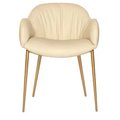 Set di 2 sedie Olympia in pelle beige e metallo dorato
