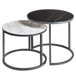 Set di 2 tavolini rotondi in Carrara/Marquina Alicudi e Filicudi