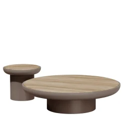 Set di 2 tavolini rotondi Romo in legno di frassino massello e legno opaco tortora di Artefatto Design Studio