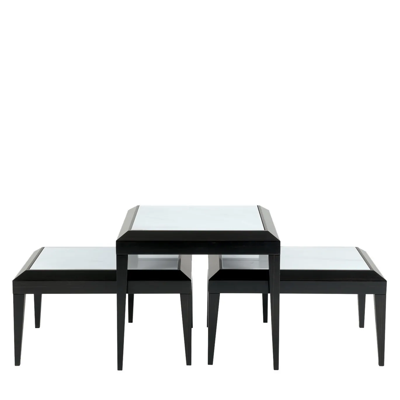 Set di 3 tavolini T143 in ebano nero e marmo di Estremoz
