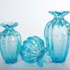 1950 Set di 3 vasi blu chiaro con bolle d'oro