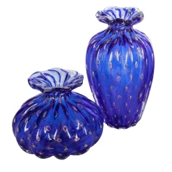 1950 Set di 2 vasi blu con bolle d'oro