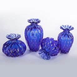 1950 Set di 2 vasi blu con bolle d'oro