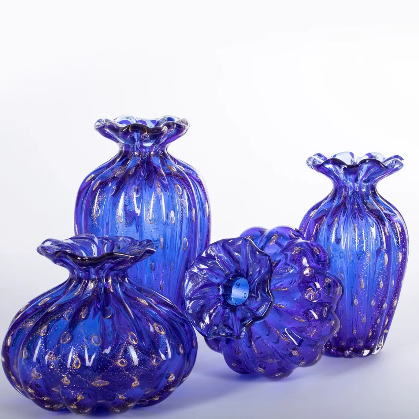 1950 Set di 2 vasi blu con bolle d'oro