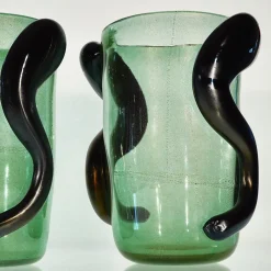 Set di 2 Vasi Decorativi Colossi Giganti in Vetro di Murano Verde Smeraldo