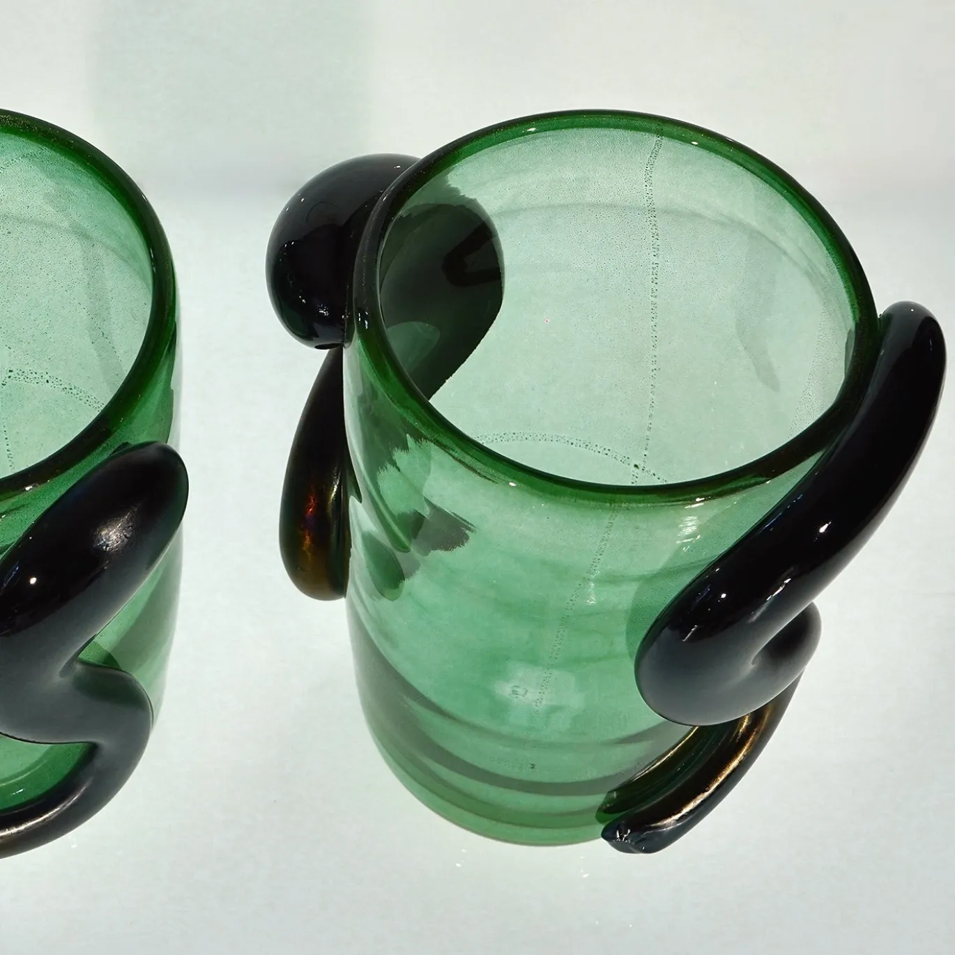 Set di 2 Vasi Decorativi Colossi Giganti in Vetro di Murano Verde Smeraldo