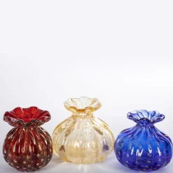 1950 Set di 3 vasi policromi con bolle d'oro
