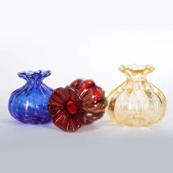 1950 Set di 3 vasi policromi con bolle d'oro