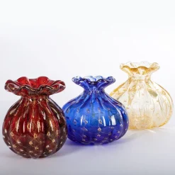 1950 Set di 3 vasi policromi con bolle d'oro
