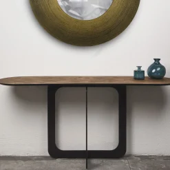 Settanta Console Ovale Grande Con Top In Resina Spatolata Color Bronzo