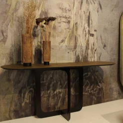 Settanta Console Ovale Grande Con Top In Resina Spatolata Color Bronzo