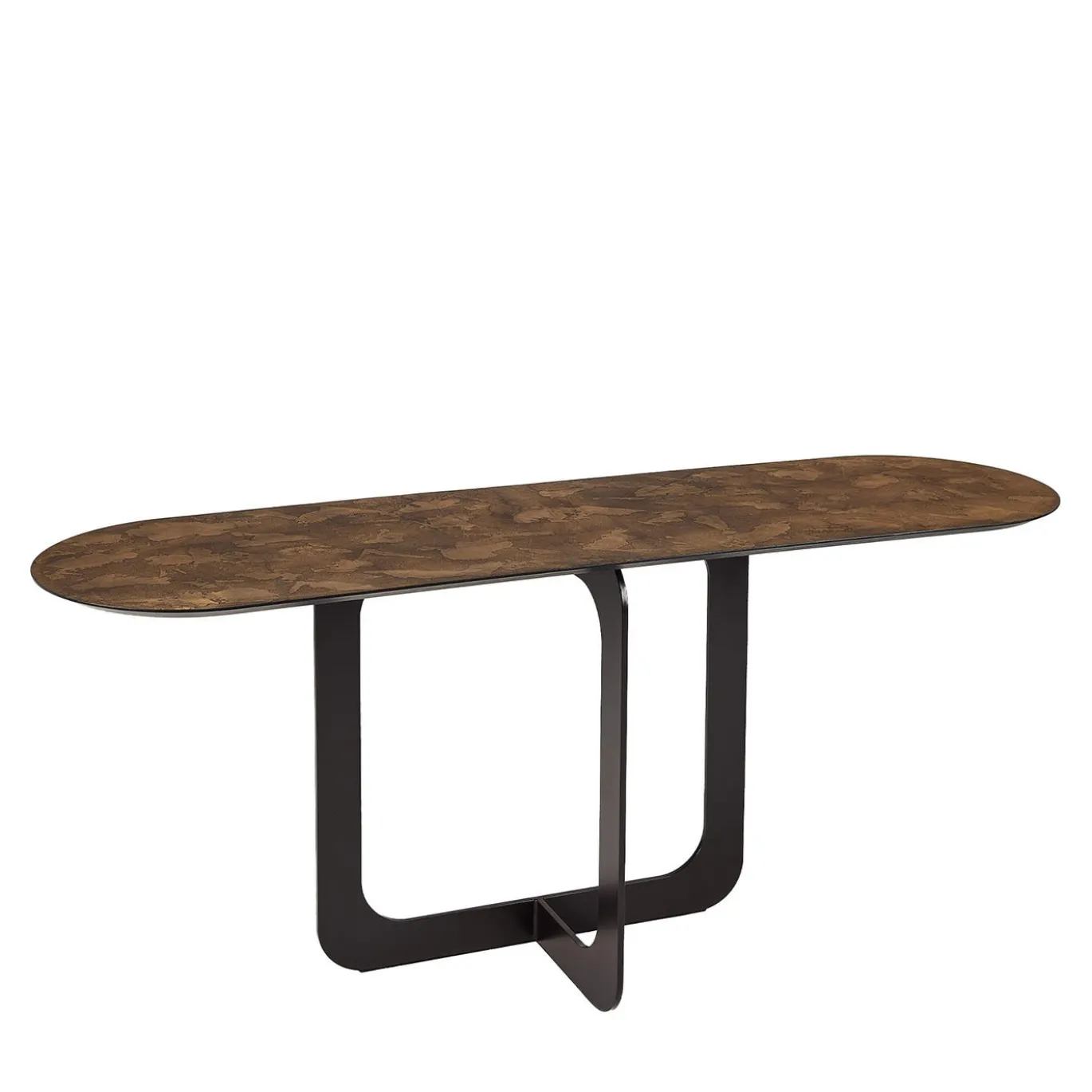 Settanta Console Ovale Grande Con Top In Resina Spatolata Color Bronzo