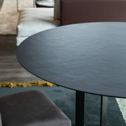 Settanta Tavolo Tondo Con Top In Resina Spatolata Color Dark Brown