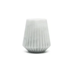 Set vaso basso in marmo bianco di Carrara e portacandele