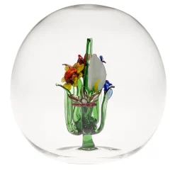 Sfera Decorativa Mini Oasis Verde con Fiori in Vetro