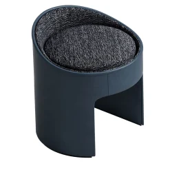 Sgabellino imbottito rotondo Vanity in pelle blu