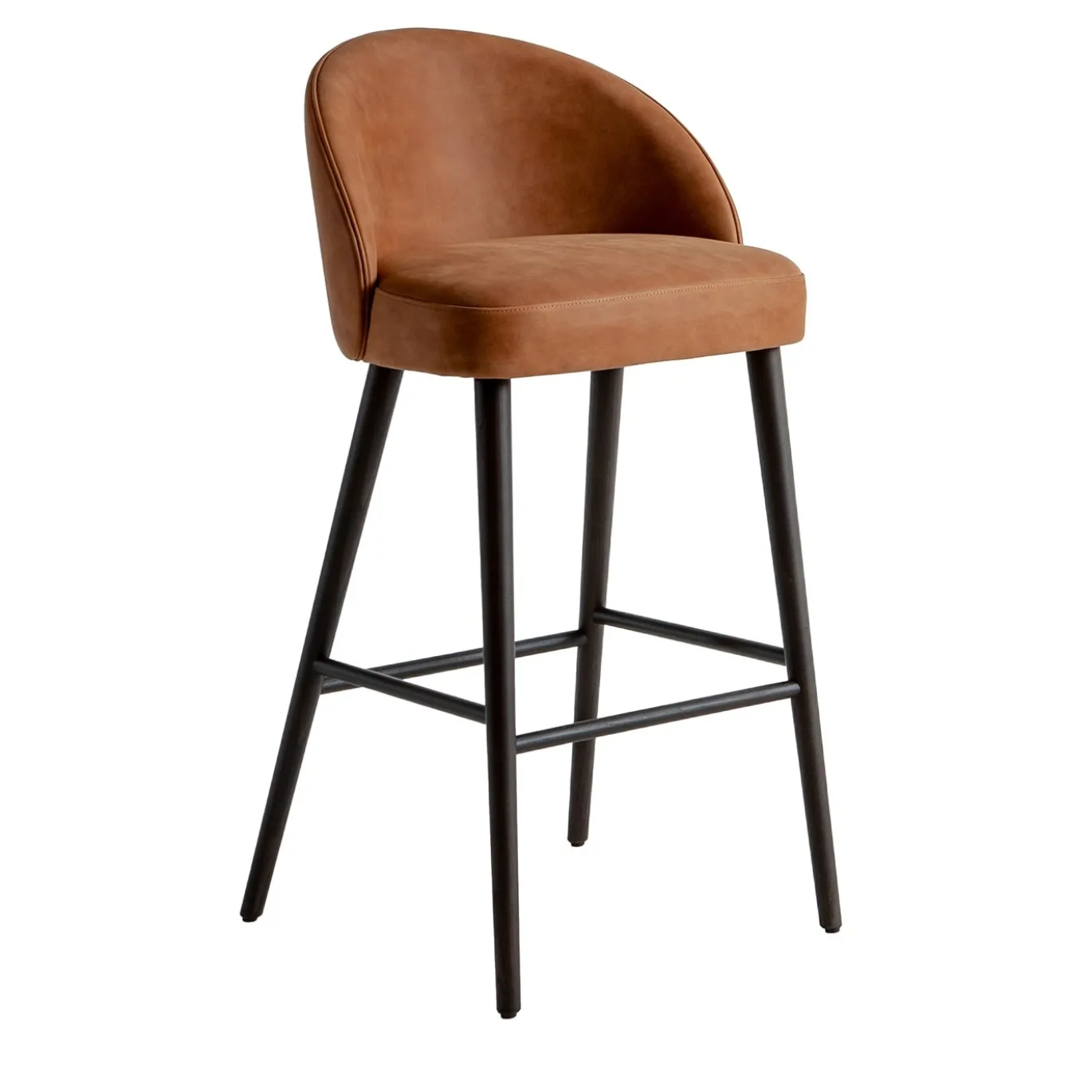 Sgabello Alto LV 101 S in Pelle Nabuk con Gambe in Legno Tinto