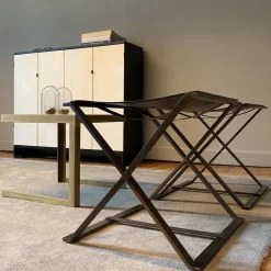 Sgabello Clifton4 in pelle e metallo galvanizzato