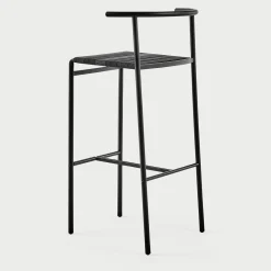 Sgabello da bar nero Café con sedile in cinghie di gomma nere