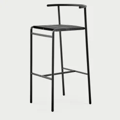 Sgabello da bar nero Café con sedile in cinghie di gomma nere