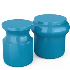 Sgabello Hya B in ceramica smaltata azzurra