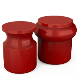 Sgabello Hya B in ceramica smaltata rosso corallo