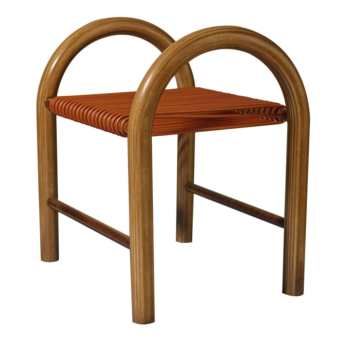 Sgabello in legno multistrato e cuoio arancione
