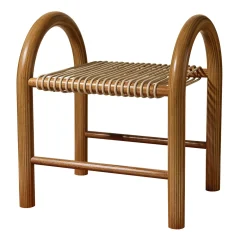 Sgabello in legno multistrato e cuoio bianco