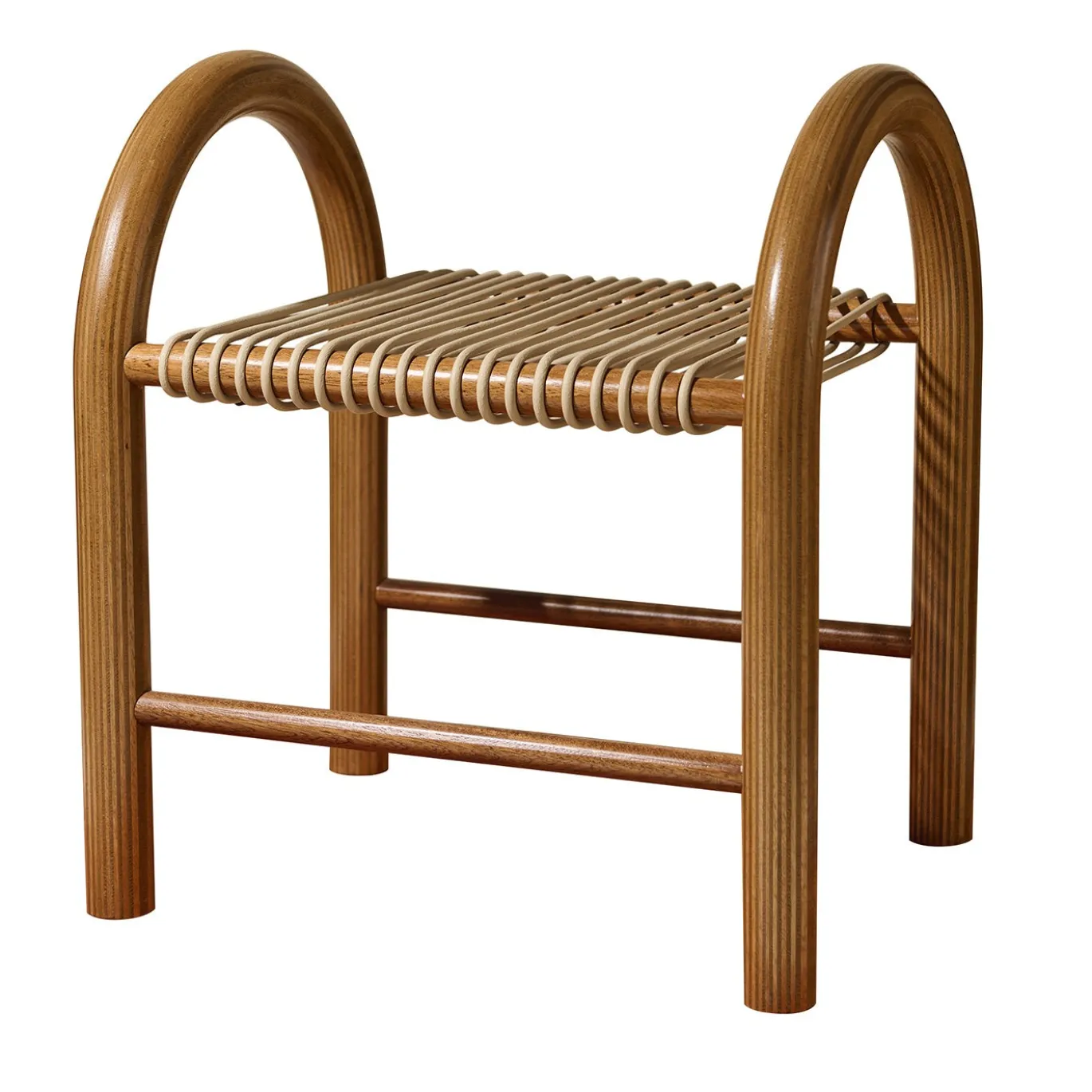 Sgabello in legno multistrato e cuoio bianco