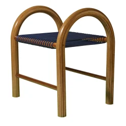 Sgabello in Legno Multistrato e Cuoio Blu