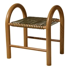 Sgabello in legno multistrato e cuoio verde